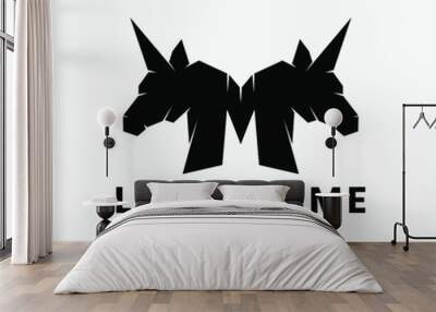 Black strong letter M with Unicorn vector logo design template Wall mural