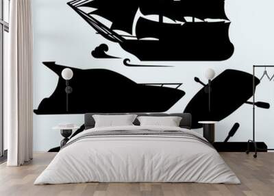 blue background. Vector silhouettes Wall mural