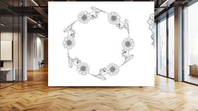 vector black and white contour flower arrangement with chamomile flowers Wall mural