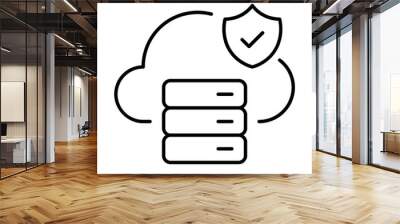 Cloud Security Icon With Thin Line Style Wall mural