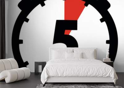 Five minutes analog clock flat style icon sign white background vector illustration Wall mural