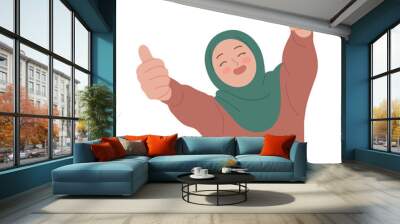 Pretty young hijab woman gesture two thumbs up with smiling face illustration Wall mural