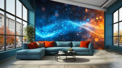 Abstract background with blue and orange glowing particles. Wall mural