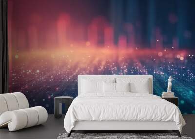 Abstract background with glowing lines and particles in red and blue tones. Wall mural