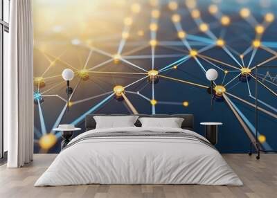 Abstract network connection with glowing points. Wall mural