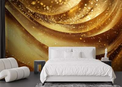 Close-up of golden liquid with sparkling glitter. Wall mural