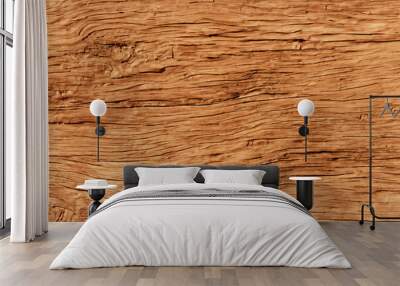 Close up of weathered, brown wood grain with natural cracks and knots. Wall mural