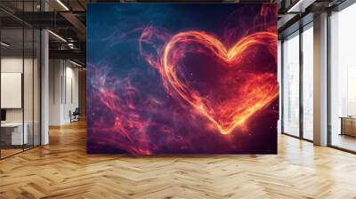 Abstract Heart Shaped Flame with Smoke Wall mural