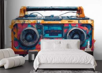 Colorful Retro Boombox Stereo Radio Cassette Player Wall mural