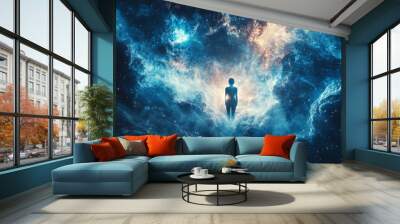 Woman Silhouette in Cosmic Nebula Space Background Wall mural