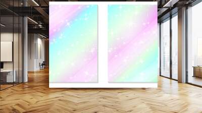 Unicorn rainbow background. Holographic sky in pastel color. Bright hologram mermaid pattern in princess colors. Vector illustration. Unicorn Fantasy gradient colorful backdrop with rainbow mesh. Wall mural