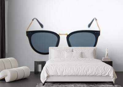 Fashion sunglasses black and gold frames on white background. Wall mural