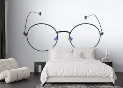 Fashion sunglasses round shape and black frames on white background. Wall mural