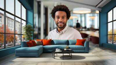 African American Man with Black Afro Hair in a Tech Company Office. Male Worker in Modern Work Space Wall mural