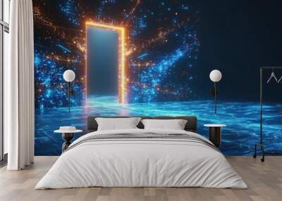 Abstract digital open door in future Wall mural