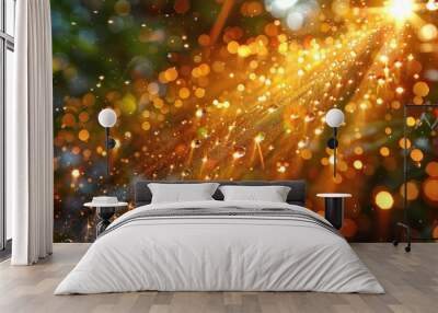 bright beams pass through a rain decomposing in millions rain drops Wall mural