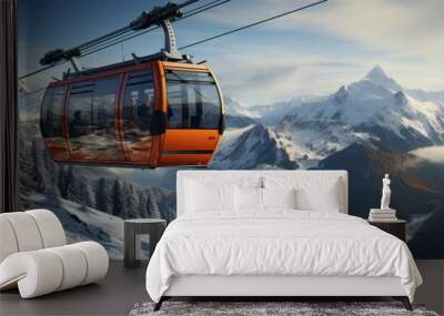 Cable car against snow covered mountain range generate by ai Wall mural