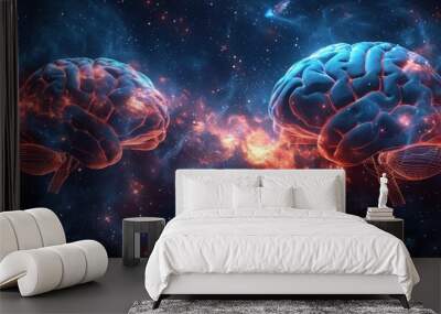 Dialogue clouds and two human brains Wall mural