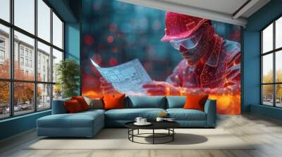 engineer in hard hat holding a blueprint Wall mural