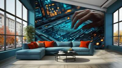 Futuristic Interface with Glowing Lights and Digital Code Wall mural