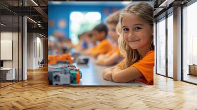 Young Girl Smiling in a Classroom Wall mural