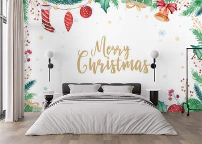 Merry Christmas and Happy New Year 2019 decoration winter set. Watercolor holiday background. Xmas element card. Isolated elements. Wall mural