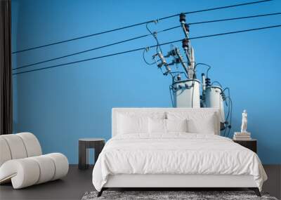 electric pole and electric transformer with blue sky Wall mural