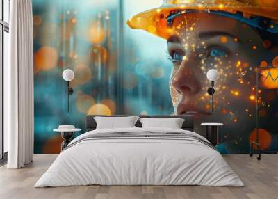 construction company head with city portrait,generative ai Wall mural