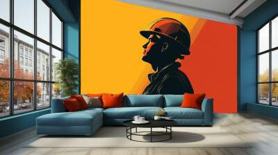 Silhouette of happy construction worker in helmets, flat vector.generative ai Wall mural