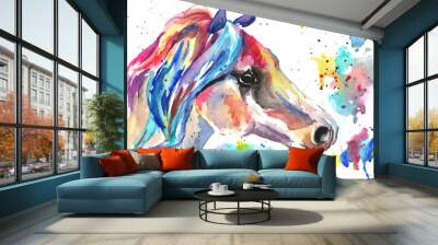 Horse head. Color watercolor illustration. Hand drawn Wall mural