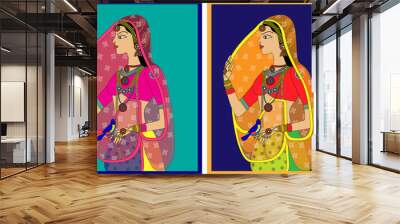 Indian Queen/ princess portrait -inspired by 16th century India Rajput and Mughal style of art. Wall mural