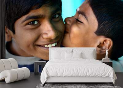 Two happy Indian teen boys looking to the camera. Wall mural