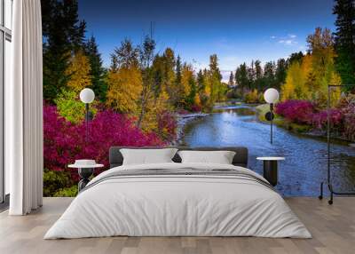 Fall colors from Lawrence park on the shores of Stillwater lake, Kalispell, Montana Wall mural