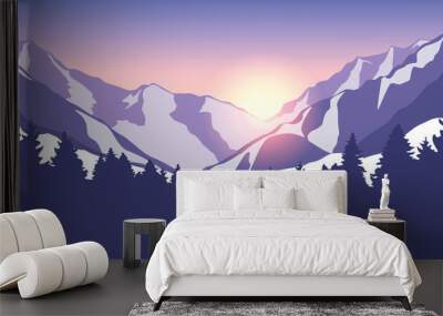 adventure in snowy mountain at sunrise vector illustration EPS10 Wall mural