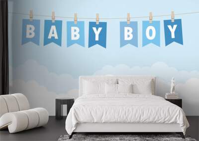 baby boy welcome greeting card for childbirth vector illustration EPS10 Wall mural