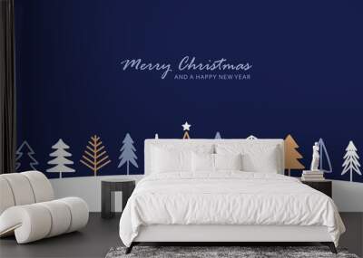 blue and white abstract winter landscape fir border christmas tree Wall mural