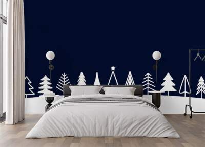 blue and white abstract winter landscape fir border christmas tree Wall mural