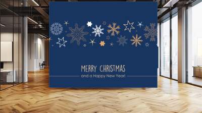 blue christmas card with snowflake border and stars Wall mural