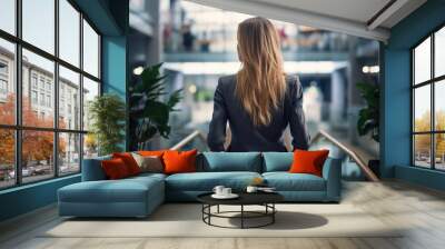 business woman in elegant suit in office back view Wall mural