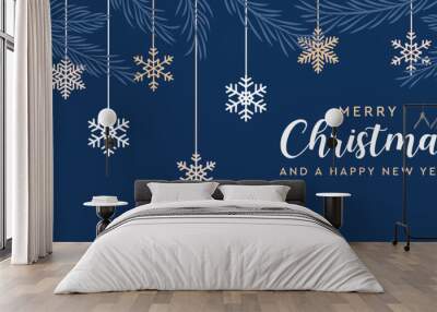 christmas banner with hanging snowflakes border vector illustration EPS10 Wall mural