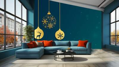 christmas card with gold tree balls decoration and copy space Wall mural