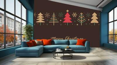 christmas greeting card with abstract fir tree and snowflake decoration Wall mural