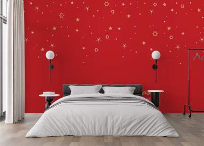 christmas star confetti border on red background Wall mural