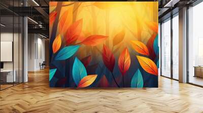 colorful autumn leaves shiny background illustration Wall mural