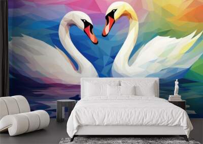 colorful swan couple beautiful multicolored illustration Wall mural