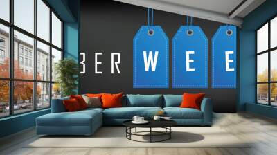 cyber week sale banner with blue tags vector illustration EPS10 Wall mural