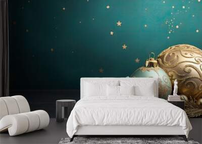 golden and turquoise christmas ball decoration copy scape Wall mural