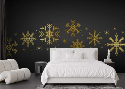 golden snowflakes and stars border on dark background vector illustration EPS10 Wall mural