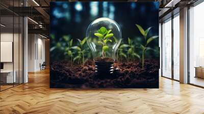 growing plant in light bulb environment concept Wall mural