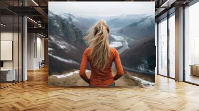 jogging woman outdoor sport in autumn mountain landscape Wall mural